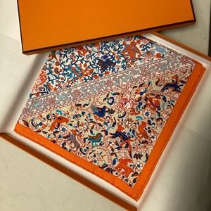 NWT Hermes Gavroche Twill Silk Scarf Orange 45